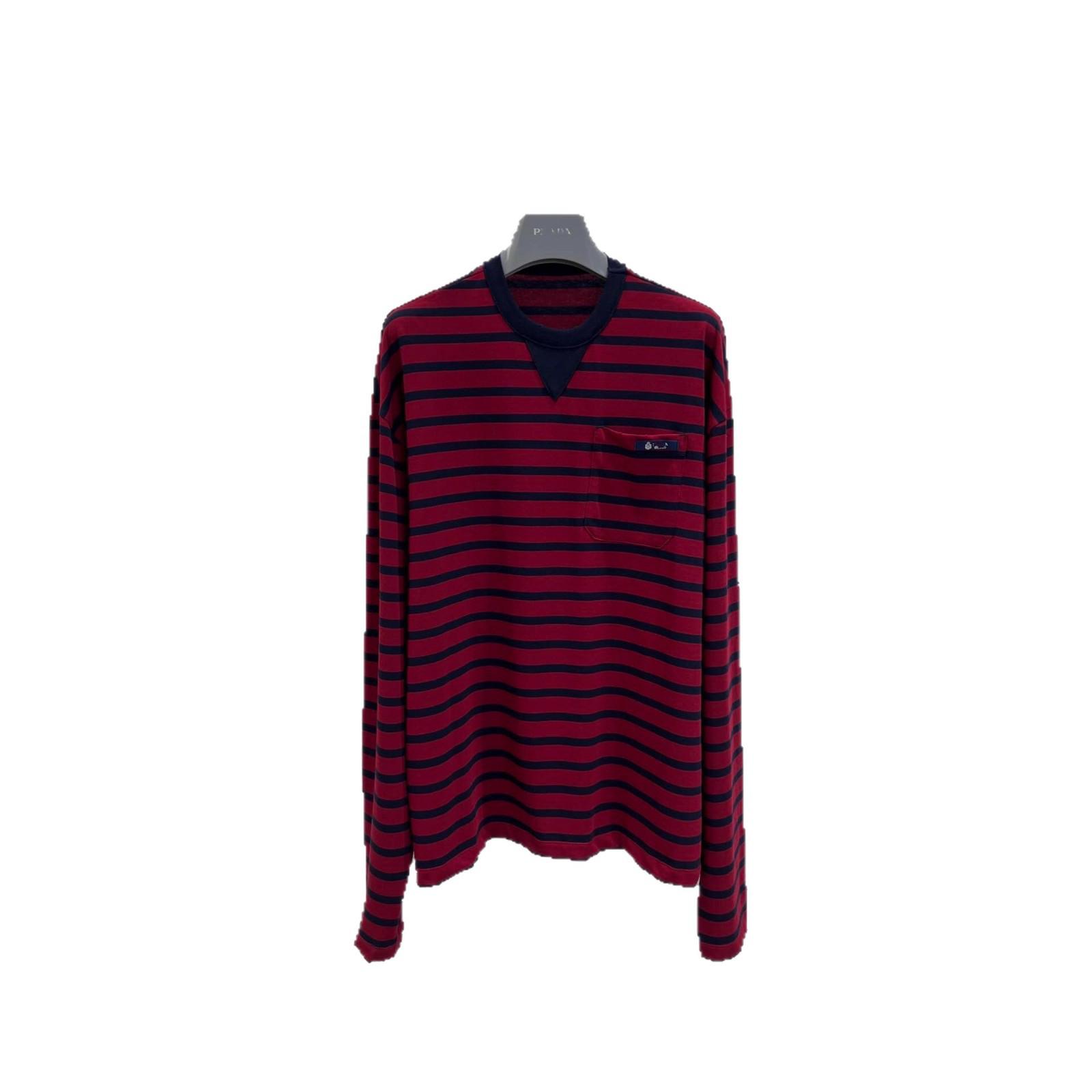 

Women s 26SS Loose Fit Long Sleeve T-Shirt - Early Spring, Striped Color Block with Pocket Medium червоний