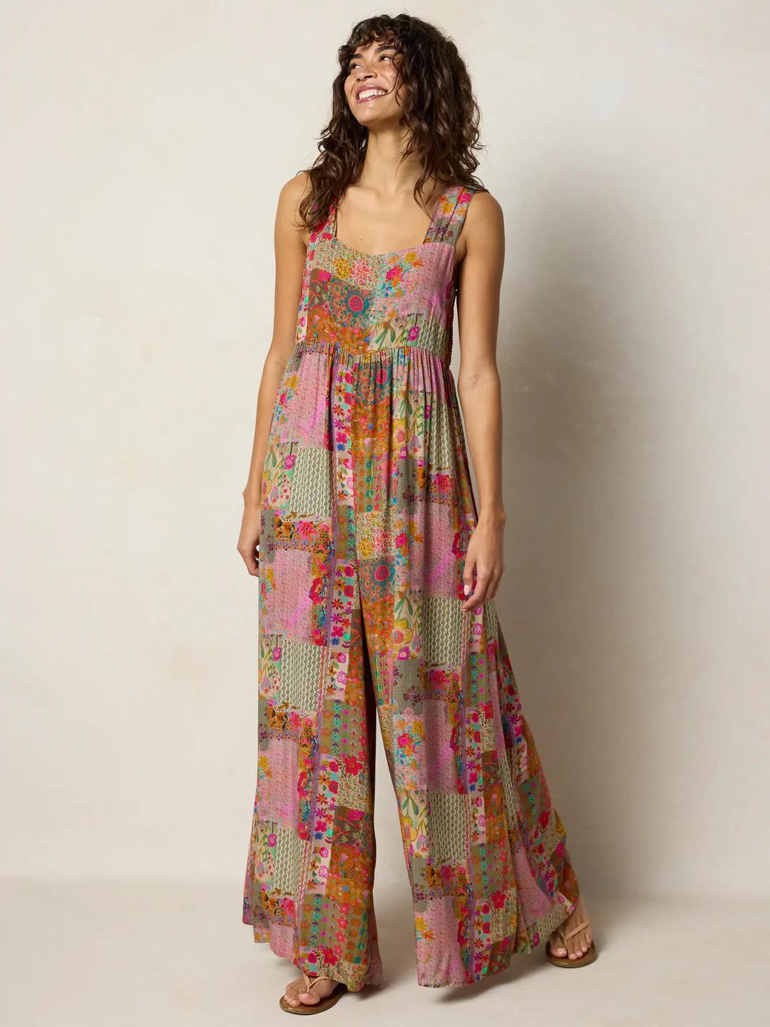 Women s 2026 European & American Style Floral Spaghetti Strap Wide-Leg Jumpsuit - Summer Vacation Edition 5XL оранжевый/красный