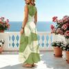 Sleeveless Fresh Green & White Flowy Maxi Dress Lightweight Elegant Beach Vacation Dress for Photoshoot,Casual Daily,Flattering for Women