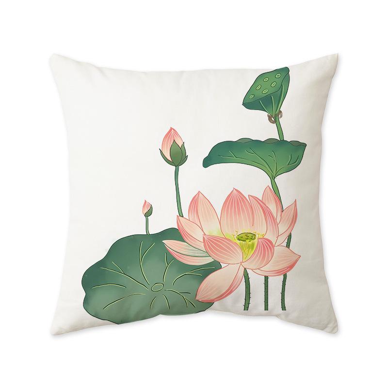 New Chinese Lotus Lotus Print Cushion Pillow Office Living Room Sofa Nap Cushion Pillow Cover
