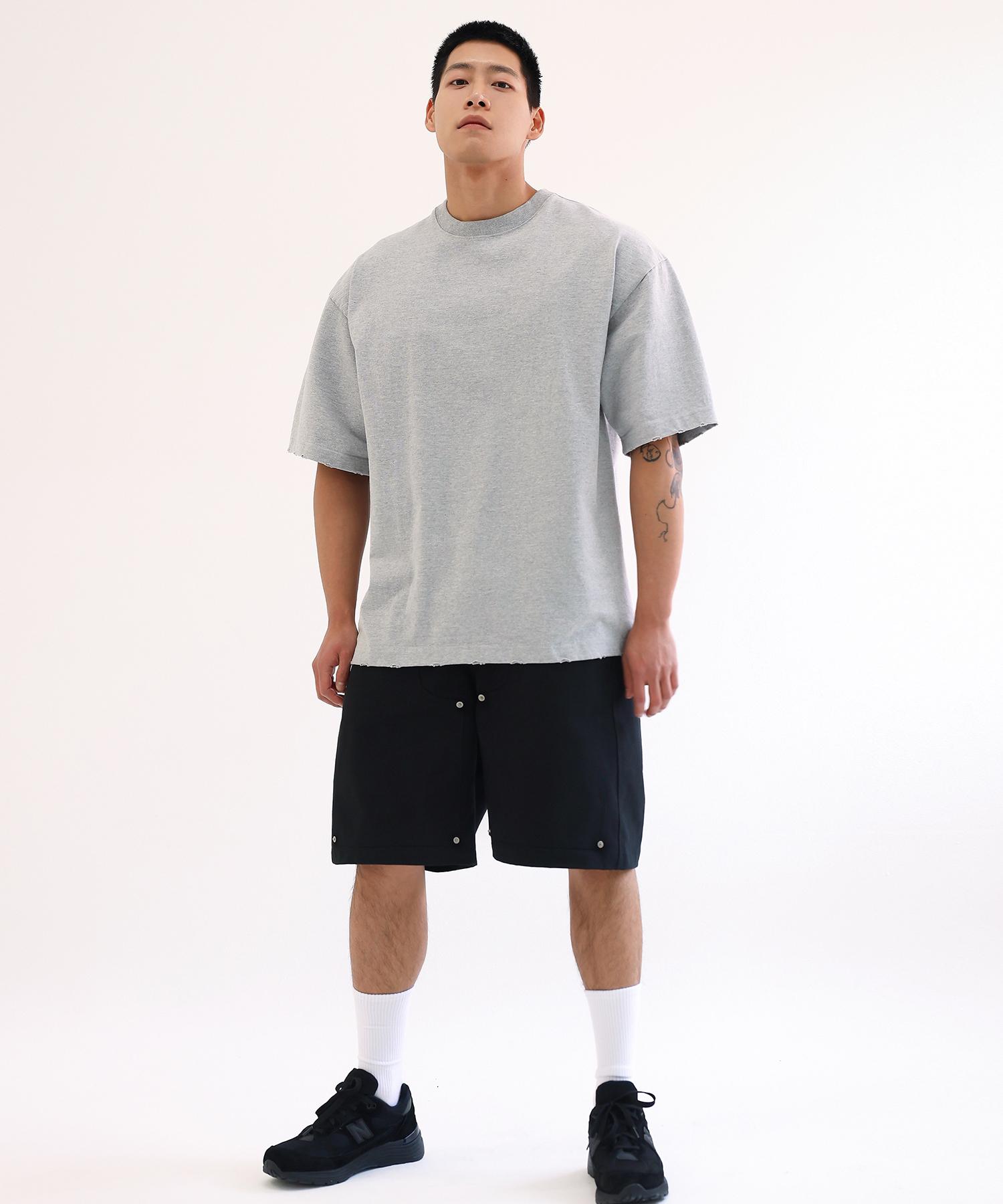 Hantle Short Sleeve Distressed Oversized T-Shirt (Melange Grey) Melange Grey/M