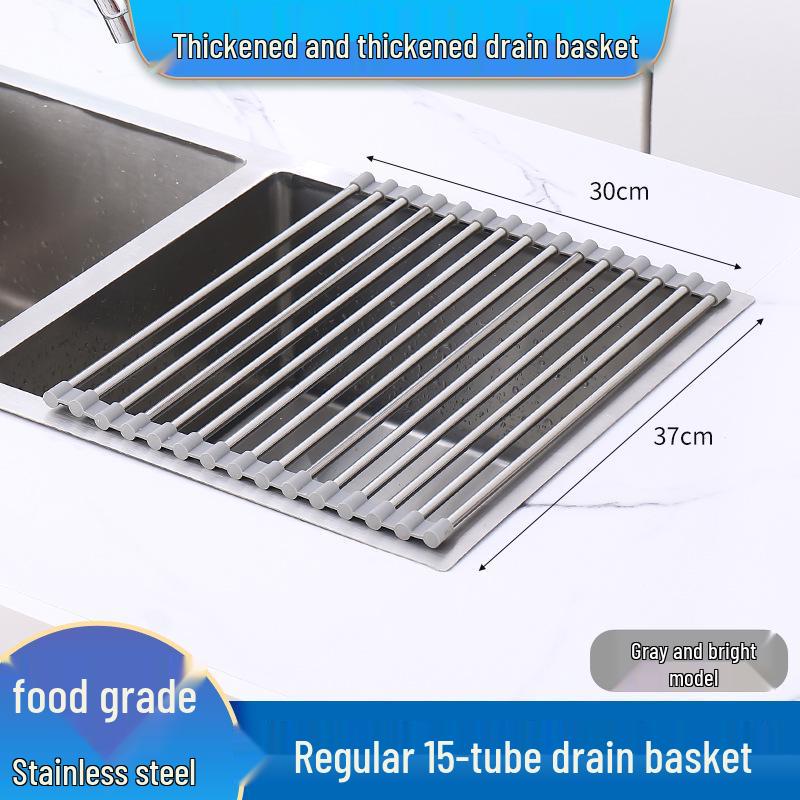 Folding Kitchen Sink Drain Rack with Silicone Mat and Wash Basin Basket