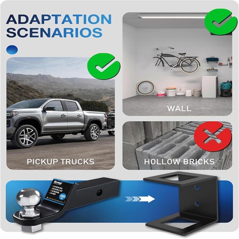 2 Inch Trailer Hitch Storage Holder Support Heavy Duty Steel Mounting Bracket For Pickup Truck Bed Garage Wall Motorhome