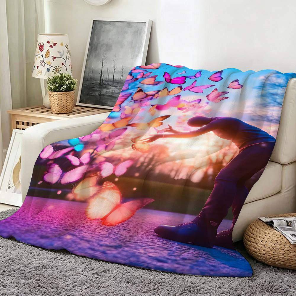 Art B Beautiful C Color Throw Flannel Throw Blanket Suitable for Sofa Living Room Bedroom