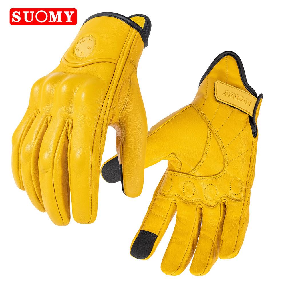 Full leather locomotive gloves men's and women's motorcycle riding equipment touch screen wear-resistant gloves cross-border
