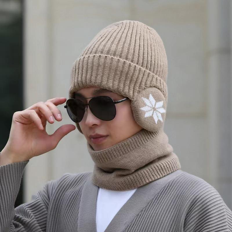 Outdoor Cycling Winter Hat Men's Knitted Hat Blue Pullover Hat Fleece Ear Protector Wool Hat Men's