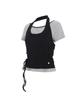Sekeondeusolteu Strap Layered Ribbed Halter Neck T-Shirt (Melange Grey)