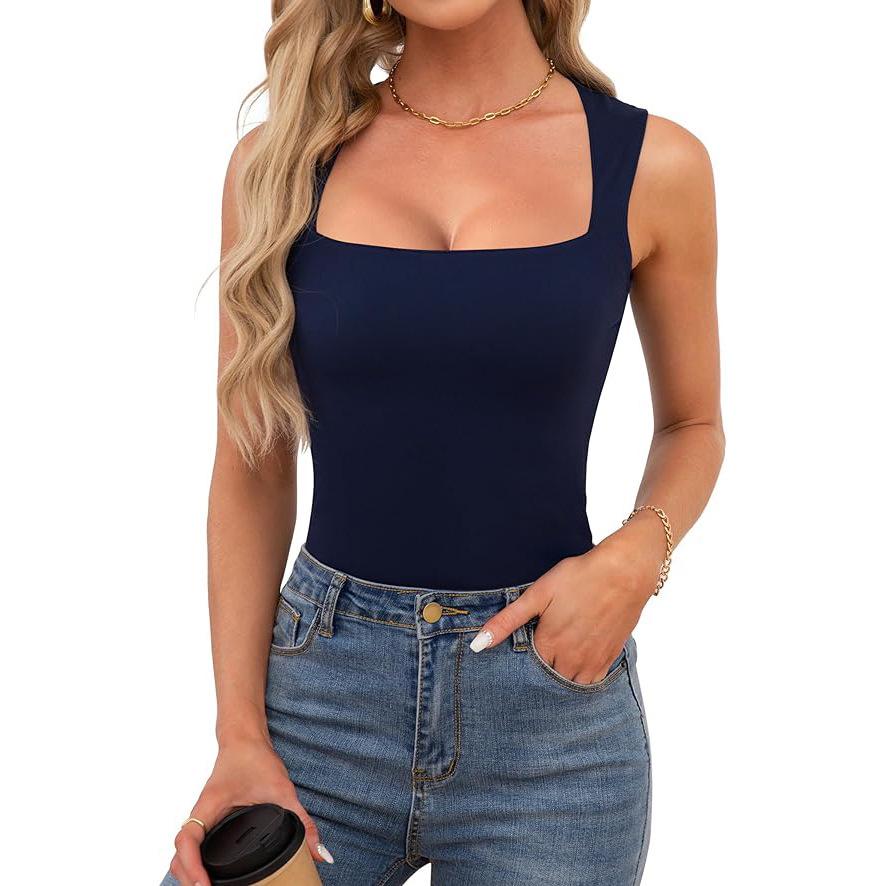 European & American Street Style Square Neck Slim Tank Top - Women's Fashion Base Layer 2025
