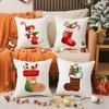 Red Socks Merry Chrismas Pillow Case Holiday Happy Atmosphere Short Plush Double-sided Printing Home Cushion Cover