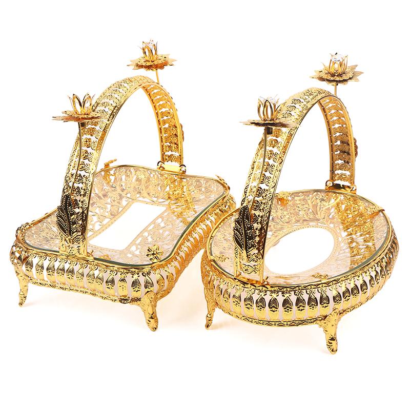 Creative Vintage Gold Round Square Fruit Plate Multi-Function Metal Snack Storage Plate Afternoon Tea Candy Dessert Stand