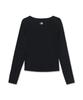 Emelbi Women'S Basic Slim Semi-Crop Square Neck Long Sleeve T-Shirt La (Black)