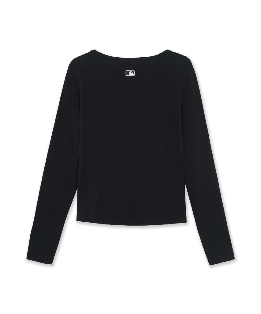 Emelbi Women'S Basic Slim Semi-Crop Square Neck Long Sleeve T-Shirt La (Black)