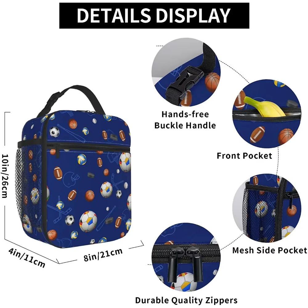 Auronewt Cartoon Football Lunch Box for Kids Boys Insulated Cooler Thermal Cute Lunch Bag Bento Tote for School Picnc Beach
