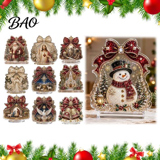 Festive Desktop Signs for Holidays Christmas Faux Diamond Painting Tabletop Ornaments, Beginner-Friendly DIY Acrylic Rhinestone Art Ornaments