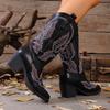 Mode Retro Ethnische Bestickte High Heel Mid-Tube Stiefel für Damen