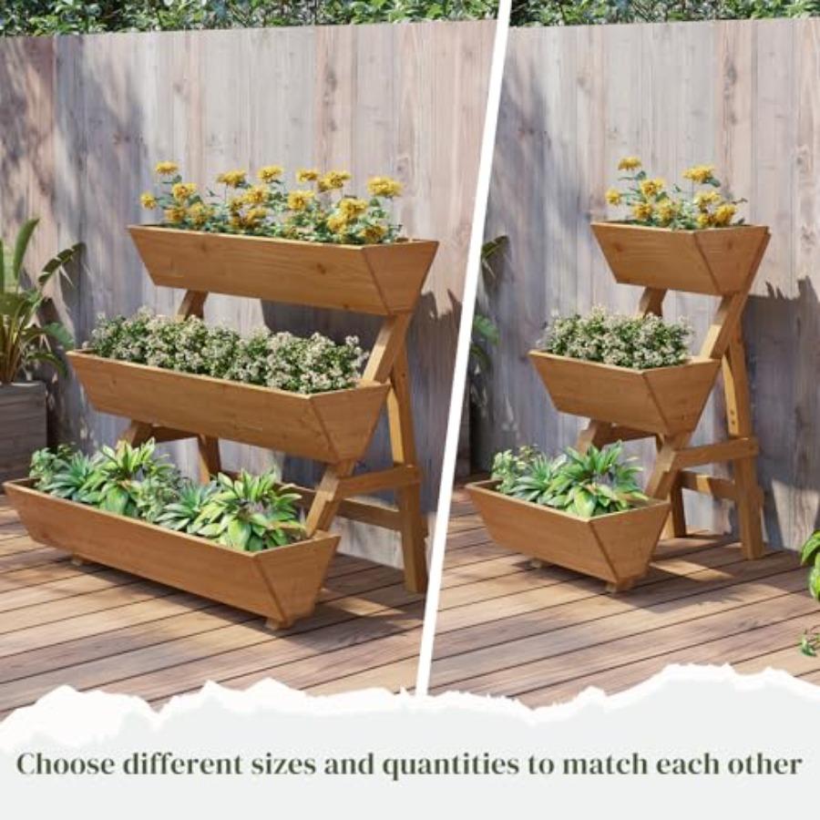 3-Tier Wooden Vertical Raised Garden Bed with Legs Tiered Planter Box Vertical Garden Planter Wood Plant Stand Wood Flower Rack