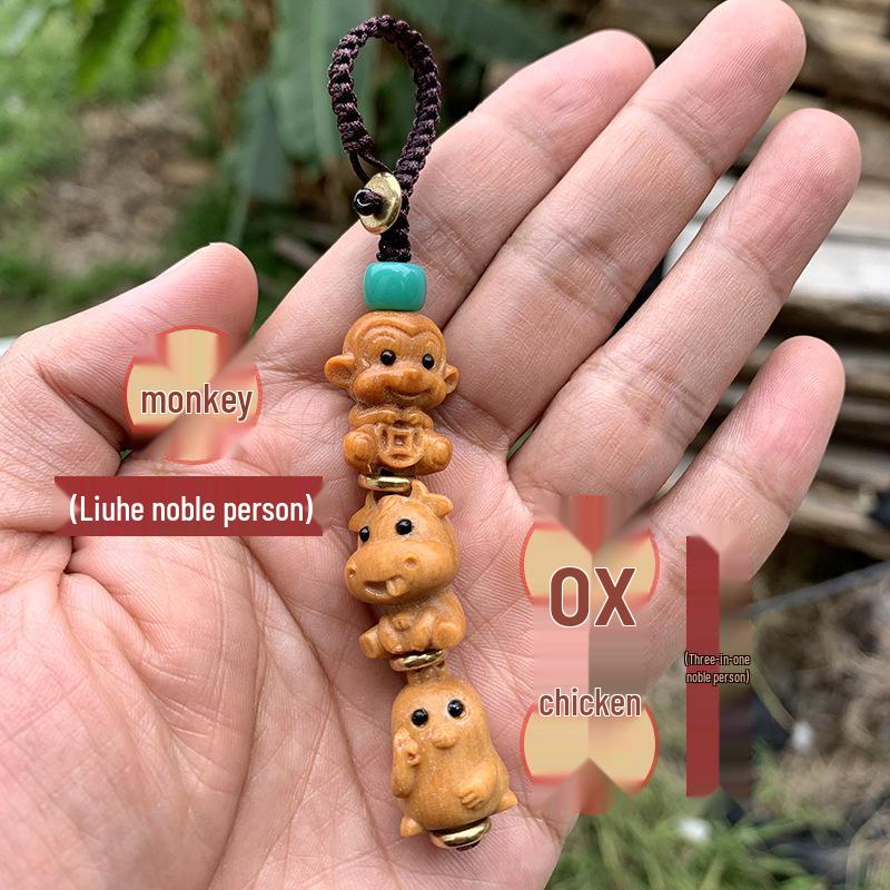 Twelve Zodiac Green Sandalwood Phone Charm - Cute Cartoon Pendant for Bags and Accessories