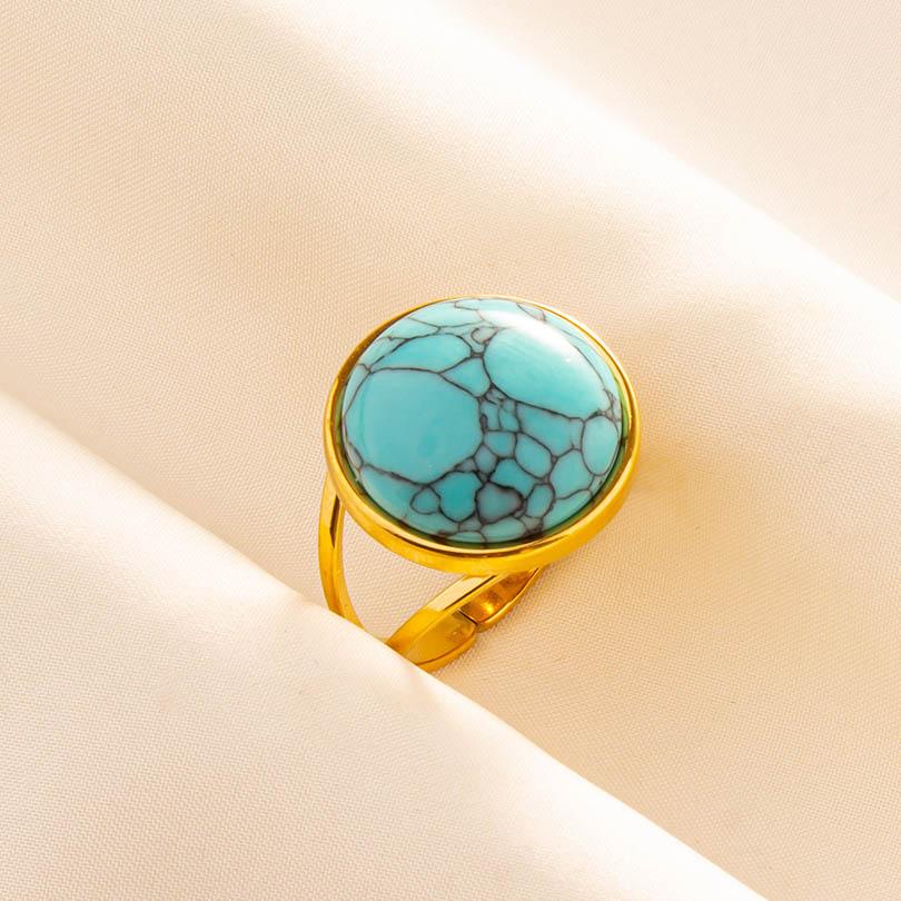 Turquoise Finger Jewelry Long Oval Sun Heart Water Drop Stainless Steel Rings For Women Men Accessories Gold Plated Open Anillos