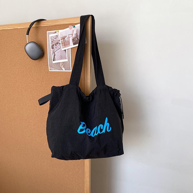Casual Letter Bag Women's 2025 New Washed Cloth Bag Shoulder Large Capacity Tote Bag College Student Class Commuter Bag