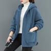 Women's Pure Color Lambskin Sweater: Velvet-Thickened, Autumn/Winter, Loose Korean Teddy Style, Hooded Jacket.