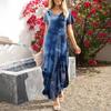 Women's Summer Floral Print Casual Loose Short Sleeve Beach Maxi Split Dress