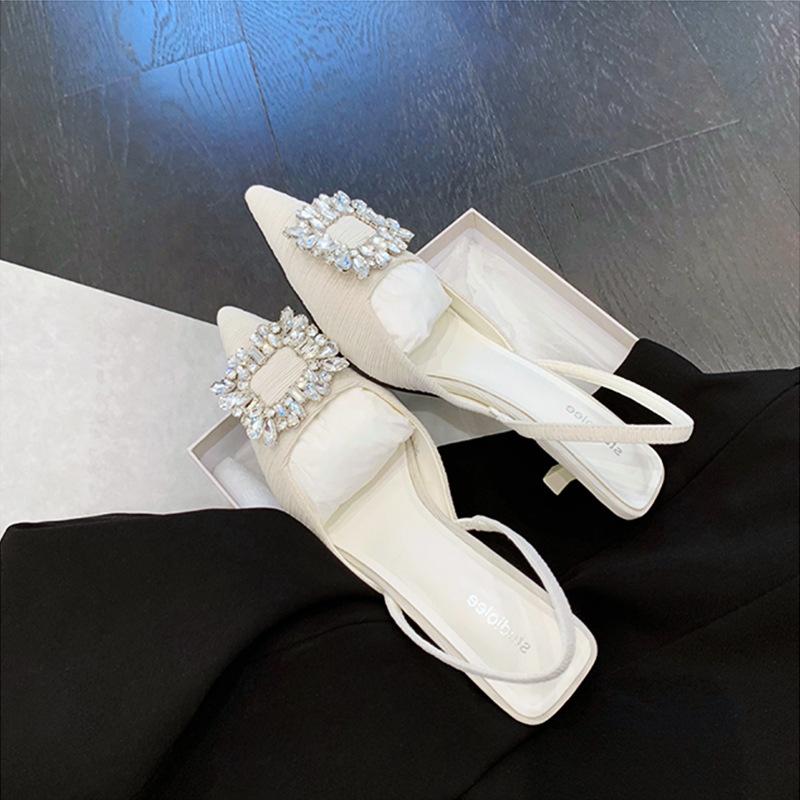 Grape mother studiolee 2025 new square buckle rhinestone pointed head shallow mouth rear empty stiletto sandals women's summer