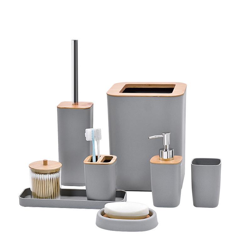 Badezimmerzubehör-Set: Lotionflasche, Tablett, Mülleimer, Toilettenbürste, Verzierungen