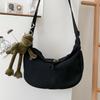Versione coreana della borsa a tracolla da donna in tela tinta unita per studenti Borsa a tracolla minimalista Harajuku Hong Kong Wind Wind nero scuro con marea