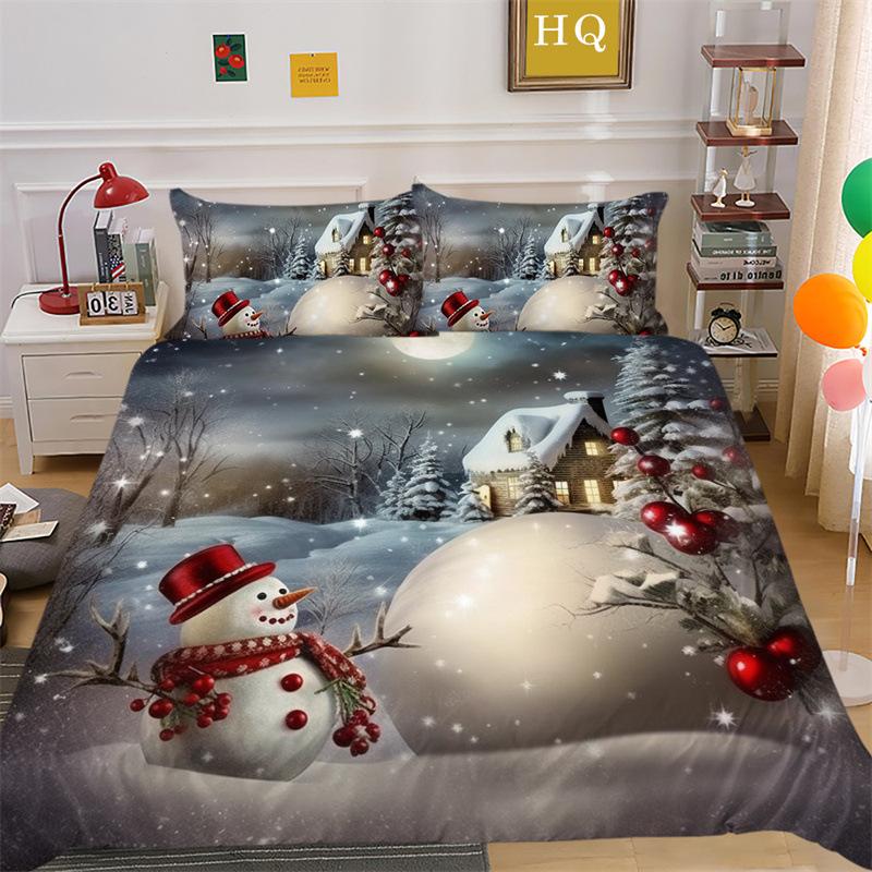 Weihnachts-Schneeszene 3D-gedruckter Polyester-Kissenbezug Bettbezug Zwei- oder Dreiteiliges Set