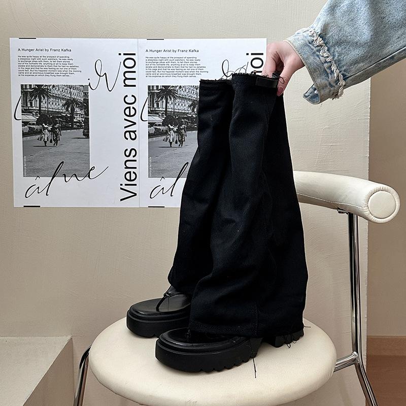 2025 Sommer neue dunkle süße coole Zehenmuffin dicksohlige Jeans Röhrensandalen offene Zehen Mopping Mode Stiefeletten