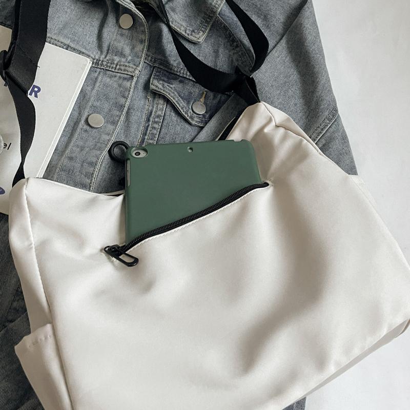 Monochromatic Nylon Crossbody Bag for Women with Double Zipper Decorative Casual Shoulder Bag Elegant