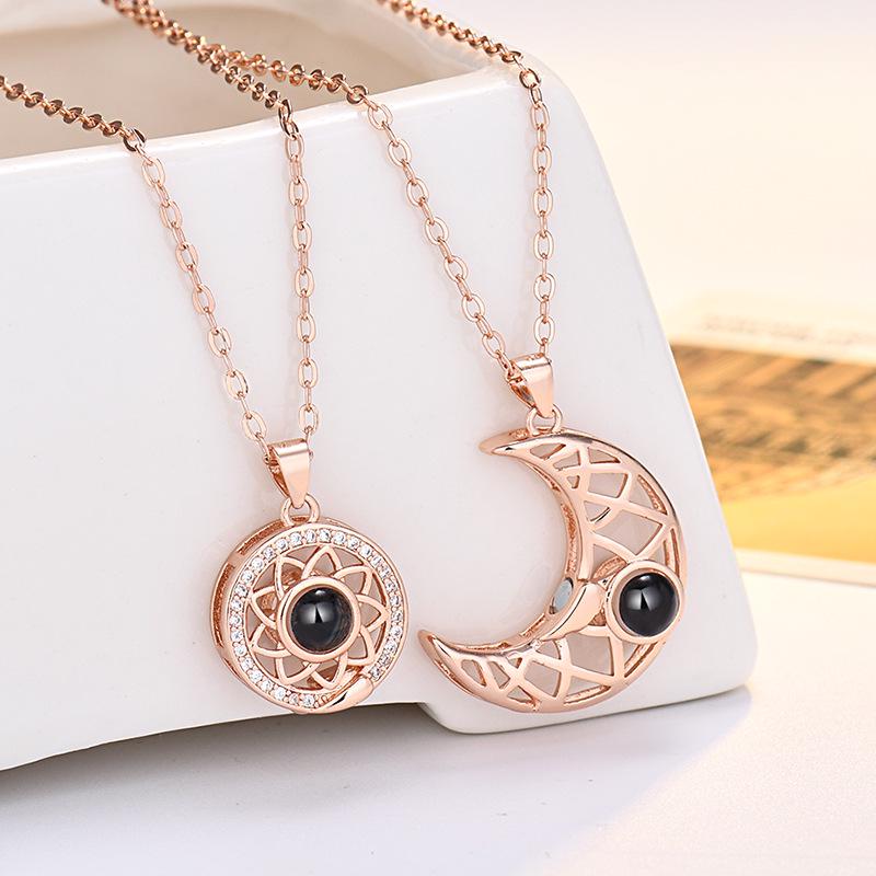 Sun & Moon 100 Languages Projection Necklace: Valentine's Gift for Couples