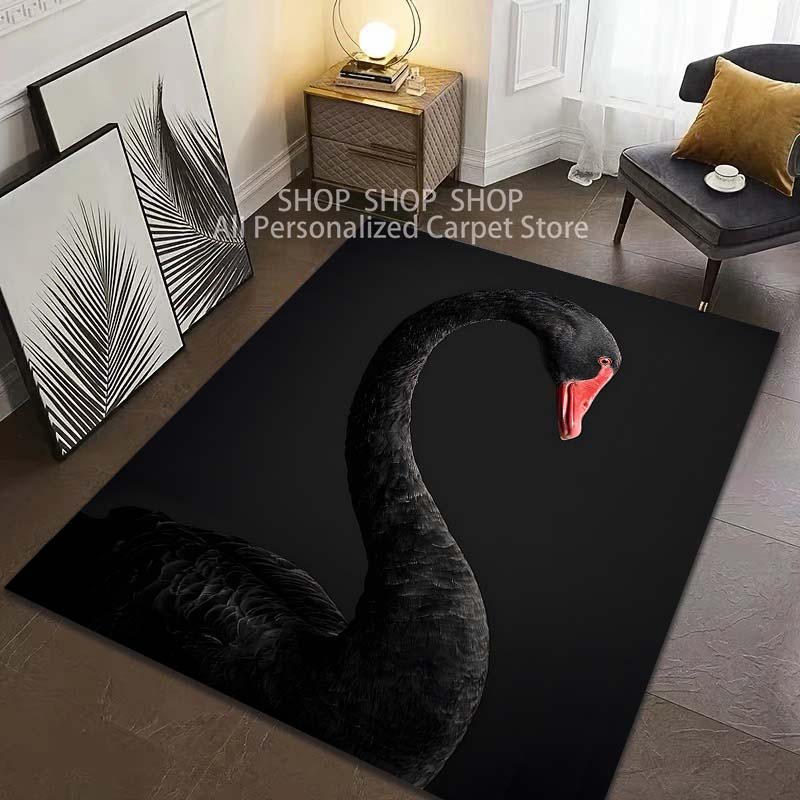 6 Styles Black Swan Pattern Carpet for Living Room Bedroom Sofa Home Decor Non-slip Floor Mat Large Size Luxury Gift