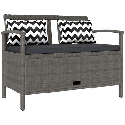 160L Storage Two-Seater Rattan Bench - Grey