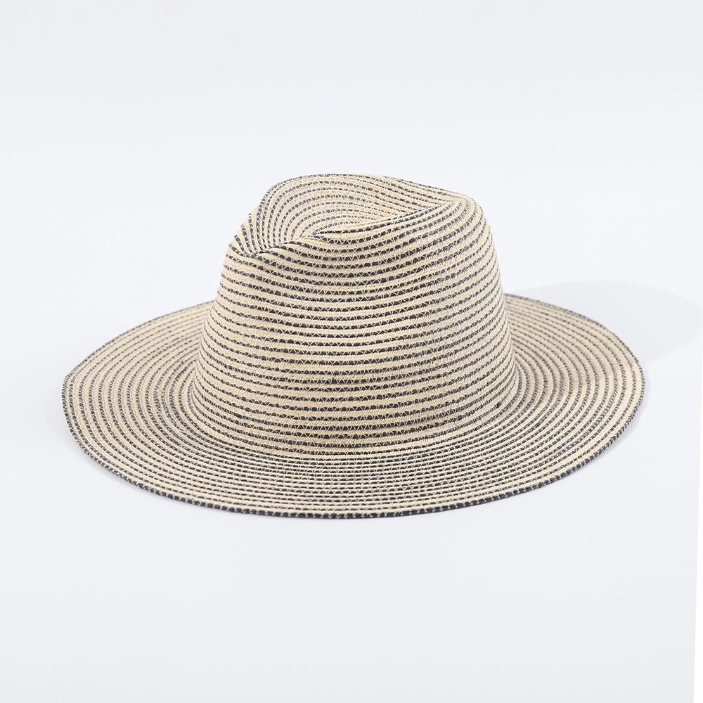 Spring Summer Fashion Striped Fedora for Women, Elegant Foldable Straw Sun Hat, Beach Vacation Accessory