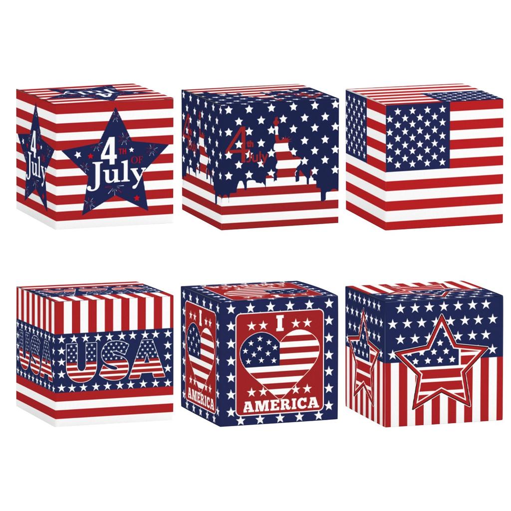 6-balení American Independence Day Trojrozměrný papír Candy Snack Balení Krabice Dekorace Rekvizity Party potřeby