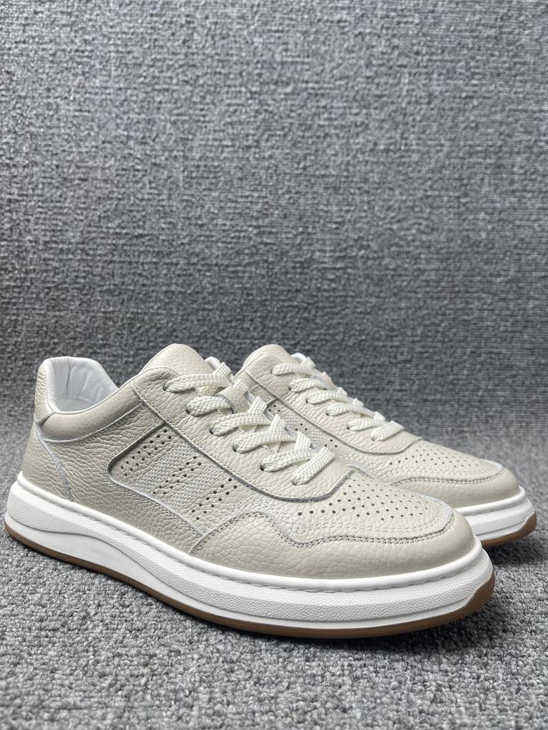 Modne Męskie Buty Codzienne z Prawdziwej Skóry Premium Top Grain Białe Trampki Podeszwa Platformowa Wygodne Trwałe Obuwie Modowe Trampki