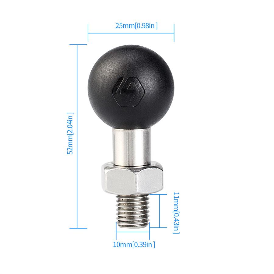 1"/25mm Ball Base M10x1.25 Male Thread Mount For Motorcycle Handlebar Adapter