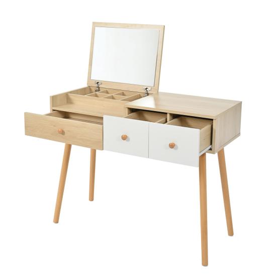 Dressing Table Sufficient Storage Capacity Strong Load-bearing High Stability Burr Free with Mirror Space-saving Smooth Edge Wide Desktop