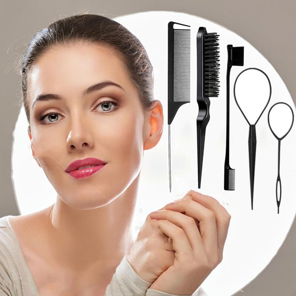 6-Piece Hair Styling Comb Set, with Continuous Spray Bottle, 200ml Brush, Rat Tail Comb, Edge Control Hairbrush for Backcombing,