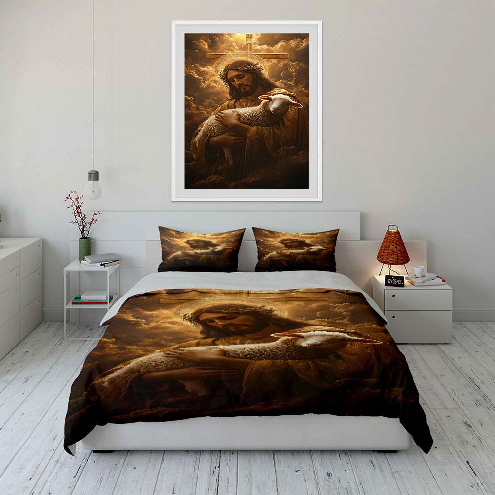 Jesus Holding White Lamb. Bedding Sets Duvet Cover Sets Duvet Covers Pillowcases(1*Duvet Cover 2*Pillowcases Without Duvet Insert)
