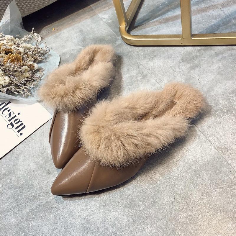 Módní chlupaté boty pro ženy na podzim zimu 2025 poloviční pantofle dámské chlupaté pantofle módní boty s plochou podrážkou Muller boty dámské