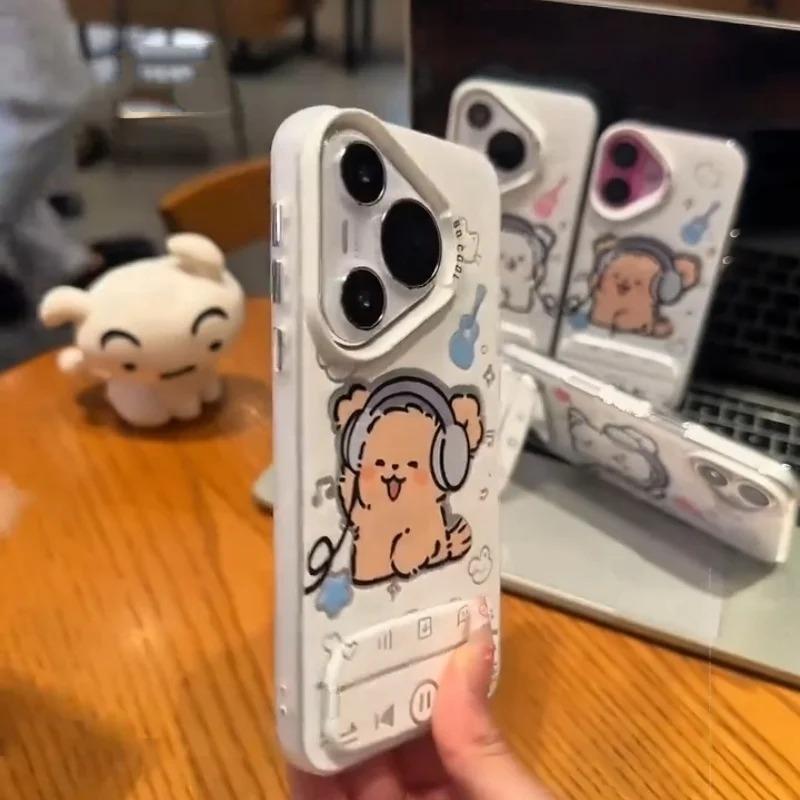 Cute Cartoon Music Puppy Phone Case for iPhone 17ProMax 11 12 13 14 15 16 17 Pro Max Plus Whelp Player Mirror Shockproof Cover