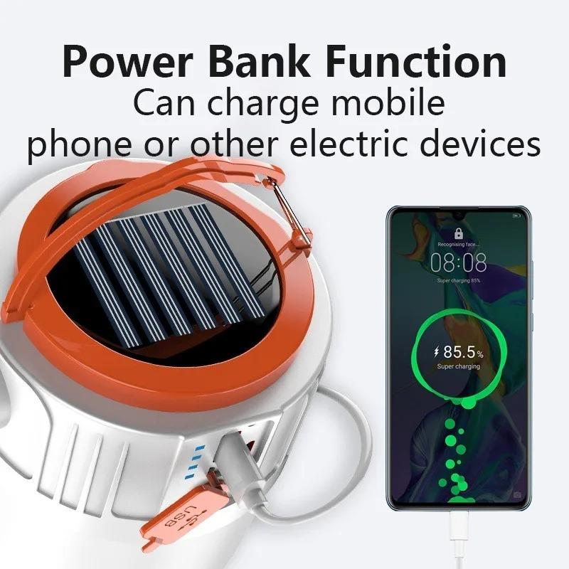 Solar Light Bulb Camping Emergency Light USB Rechargeable Portable Outdoor with 5 Modes for Tent Hiking Power Emergency Outage