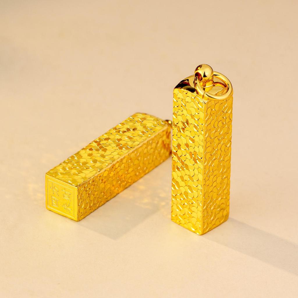 Gold-Plated Shaved Ice Pendant Necklace: Chinese Style Wealth Charm
