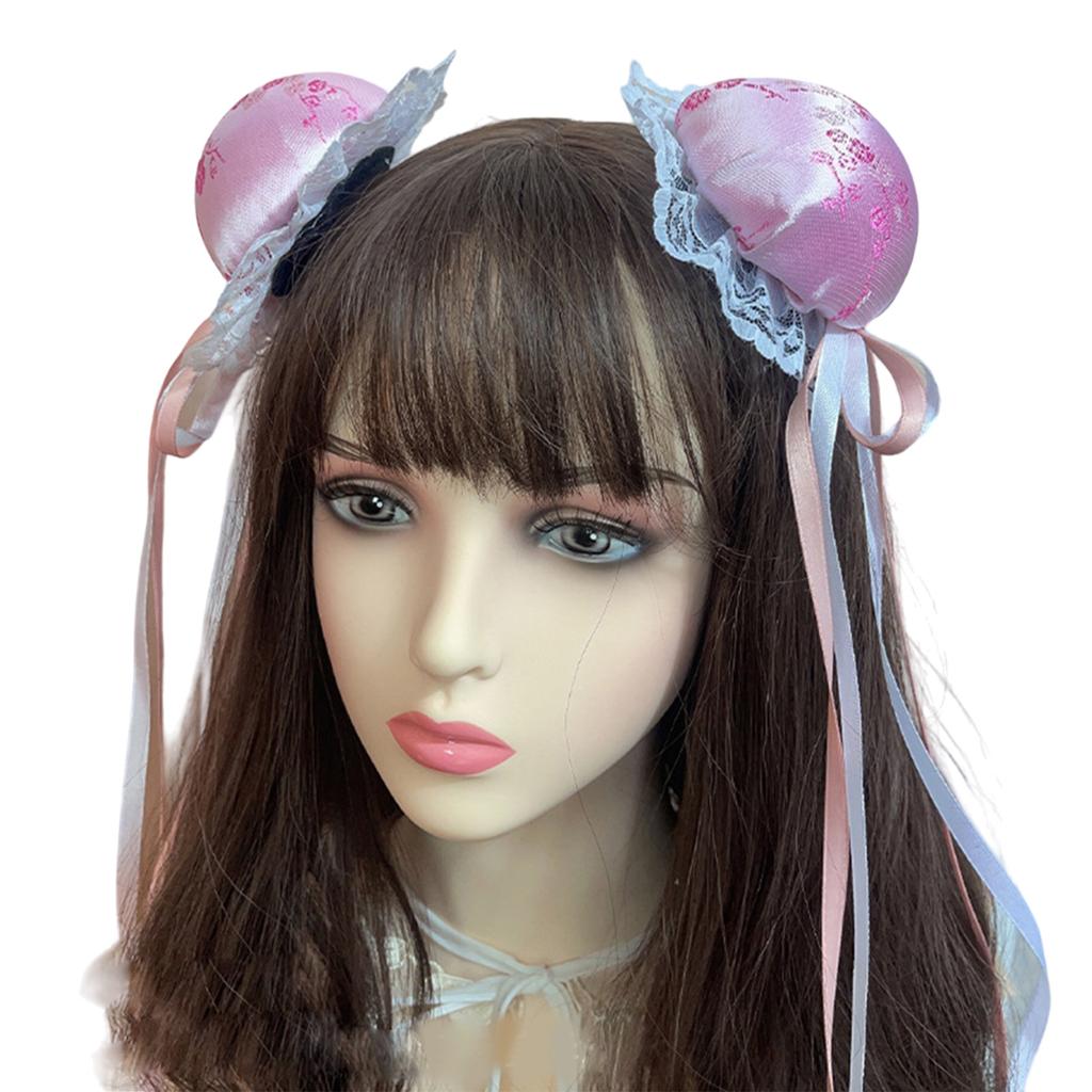Lace Bowknot Hair Bun Cover Hairclip for Cosplay Party Costume Side Clip Halloween Headwear Role Play Maid Headpiece