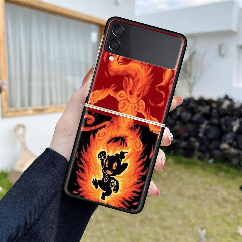 Pokemon Cool Pikachu For Samsung Galaxy Z Flip 3 5G Phone Case ZFlip3 Black Hard Cover Anti-fall Protective Shell Luxury Funda