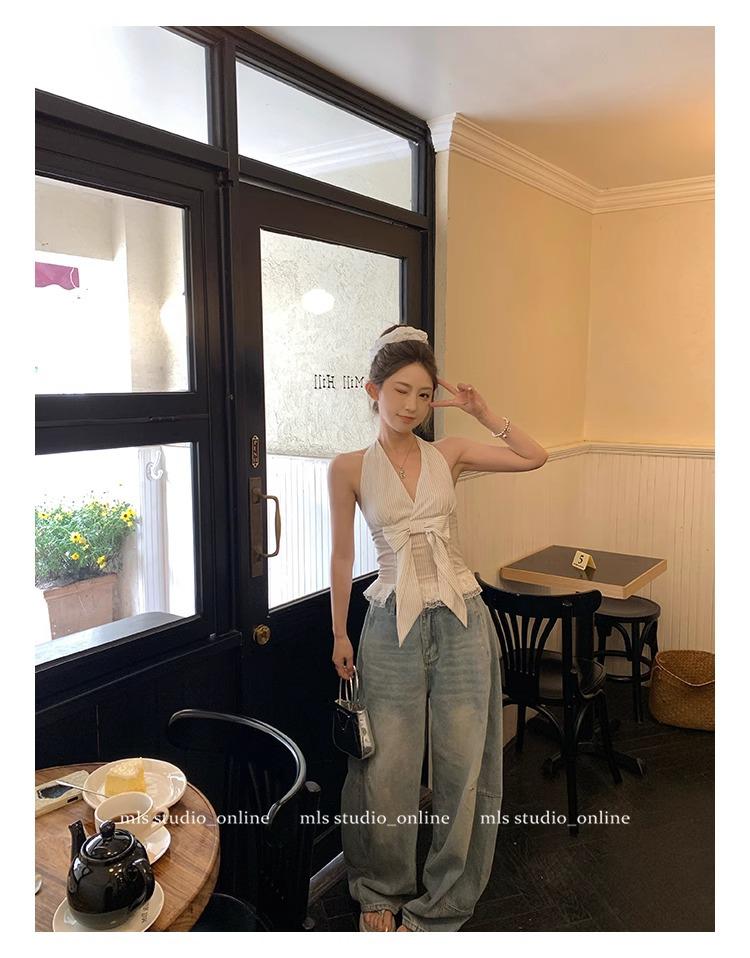 Vynikající bílé halterové šaty s výstřihem do V a mašlí v pase, dlouhé letní šaty (Vydání 2025)