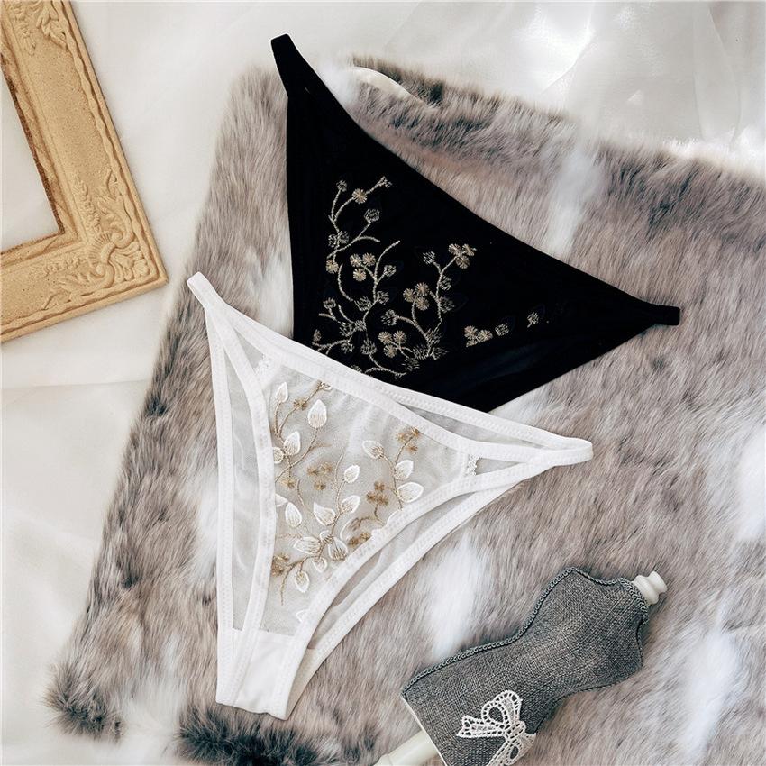 Vrouwen sexy kanten bloemen borduurwerk slipje lage taille mesh verleiding Breifs Franse luxe ondergoed plus size ademende panty