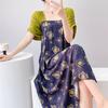 Women's nightgown thin short-sleeved printing light luxury simple breathable casual loungewear long skirt can be worn outside
